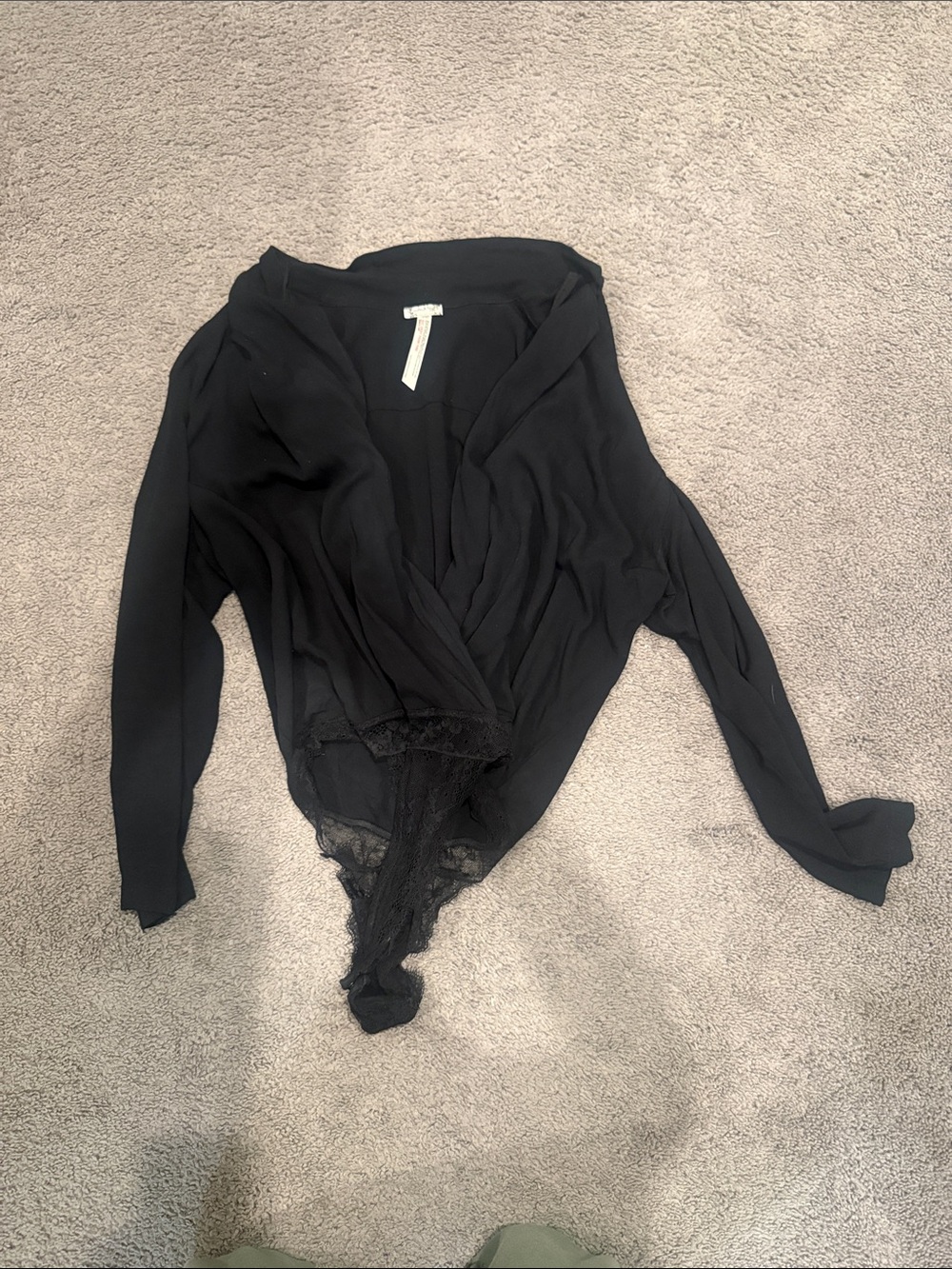 Free People Black Lace-Trim Wrap Bodysuit
